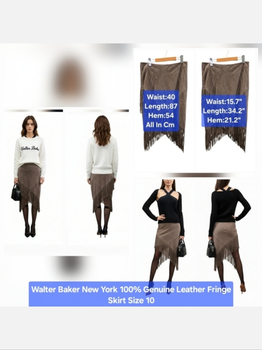 Walter Baker New York 100% Genuine Leather Fringe Skirt Size 10